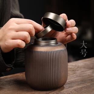 锡盖条鎏金茶叶号罐手工纹复古陶瓷密封储BHXC516茶罐大小茶lo仓g