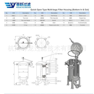式过滤器快开抱箍不钢pp聚锈丙HLBG009烯过袋滤防腐工业污水处理