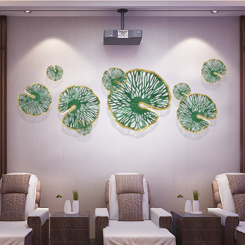 新中式铁艺壁挂荷花荷叶样w板房壁饰挂饰品创意酒店大堂客厅酒吧