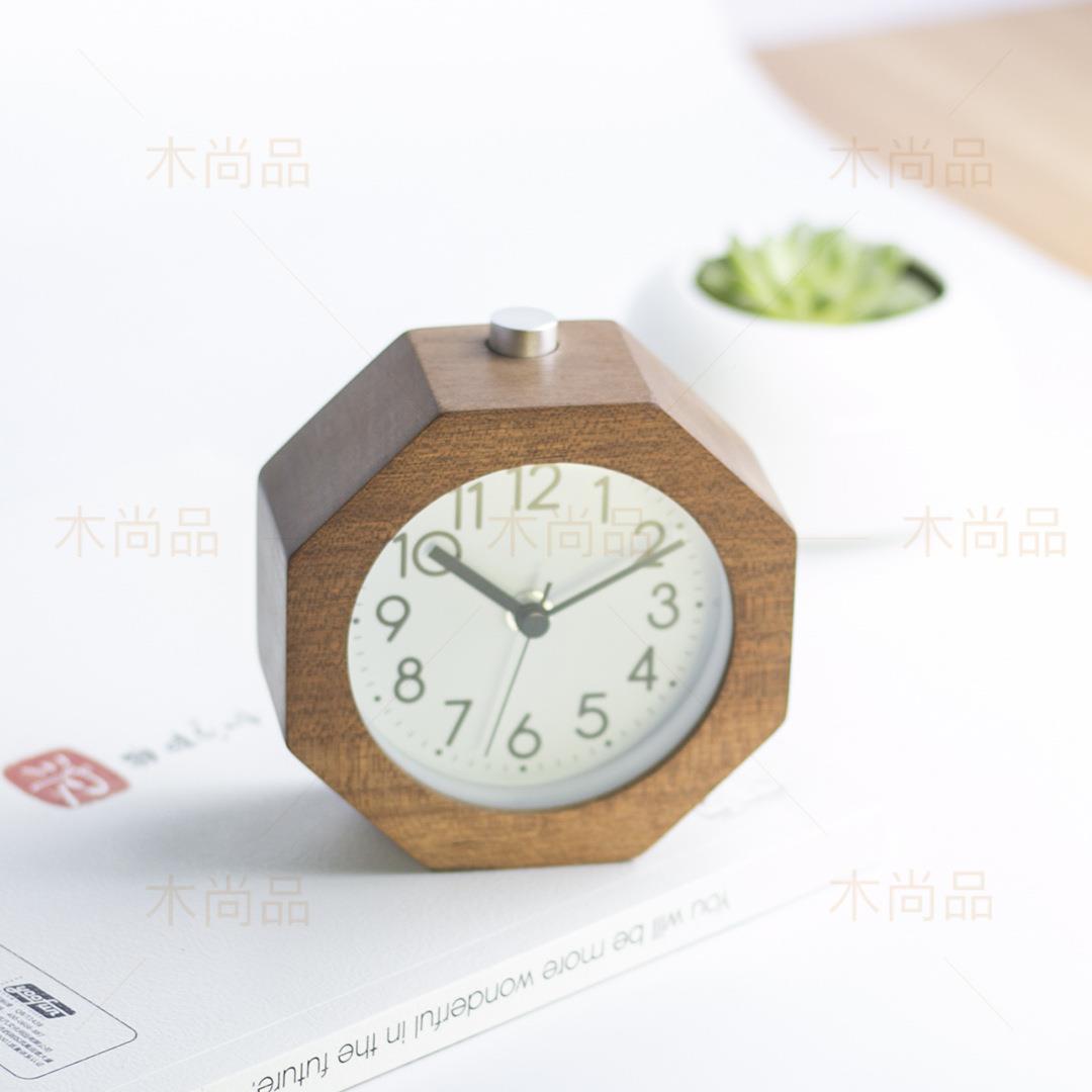 原钟木闹创意实木头钟学生贪睡懒木钟人钟S-01圆迷你夜光小闹礼品