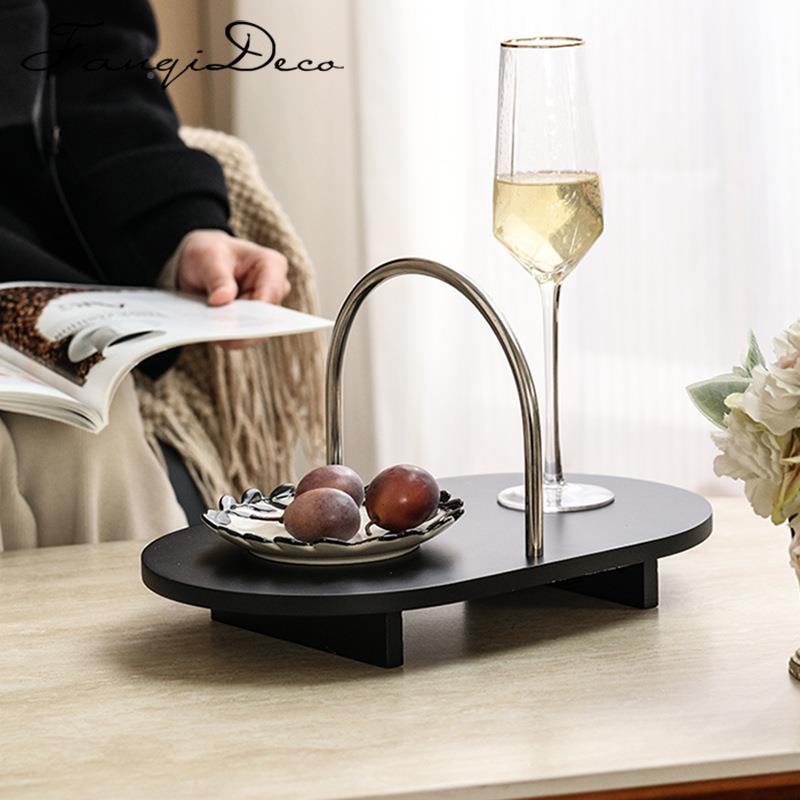 现代金属提手装饰摆板件样间书房酒店民宿YPT寂风木托质黑色盘诧