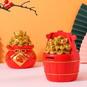 2023年网红爆款 福袋福桶储蓄罐可存可取树脂存钱罐