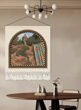 法式布艺挂画中古风黑色沙发背景布装饰画挂N毯艺术客厅咖啡厅挂