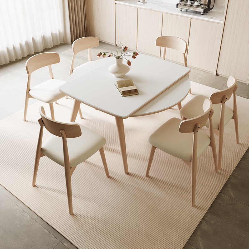 实木餐桌现代简约伸缩餐桌椅组合可变方桌桌N长方两用亮光岩板餐