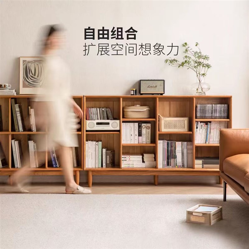 客厅实木书柜一体整墙中式成品书柜落地书架靠Q墙储物柜收纳置物