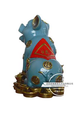 雄狮雕塑彩绘金钱元宝铜猪猪件黄铜生猪福XRK字肖摆猪厂家