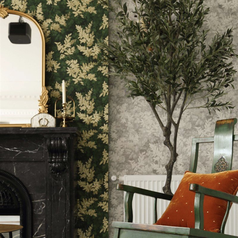 现货Green Shade北欧复古轻奢叶子油画壁纸 客厅卧室Y电视背景墙