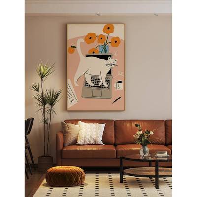 现代法式竖复古风画儿童房小猫S-1781温馨装客厅玄关饰背景墙壁画