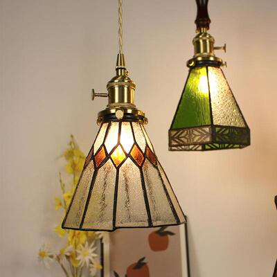 纯手工复焊锡灯田园床风格民宿头54137餐厅咖啡厅古铜黄彩色玻璃