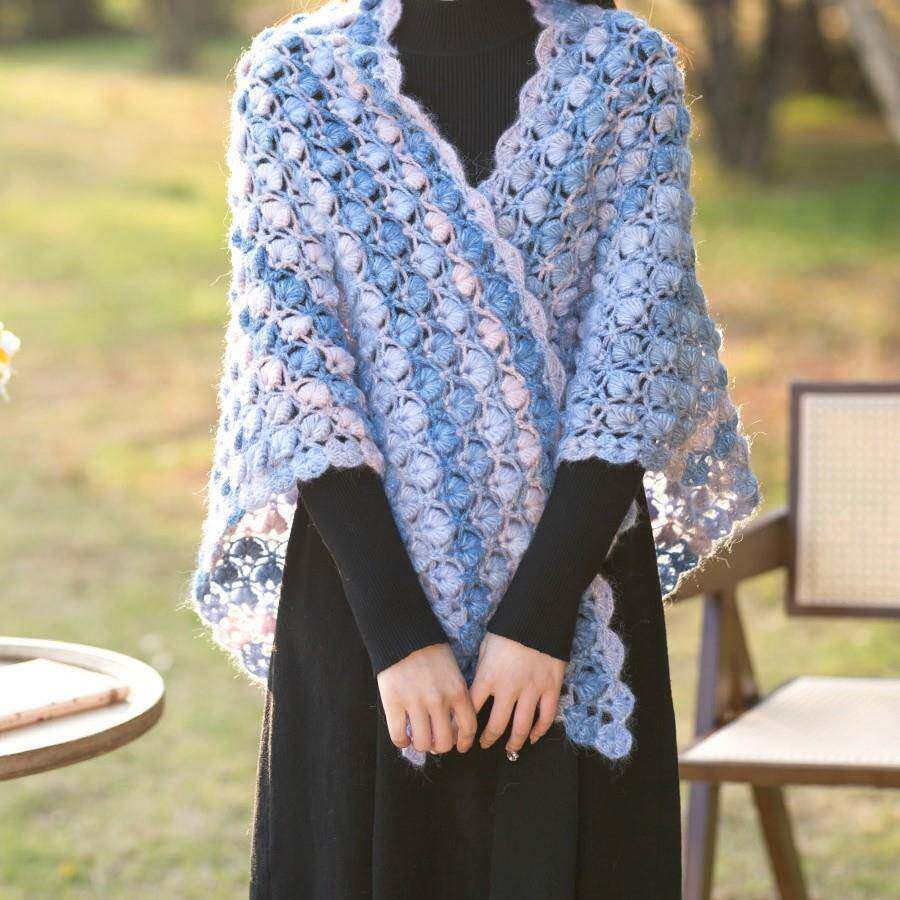 苏衣苏姐家料贝壳披肩DIY编织线钩针PPO服毛团自制材包