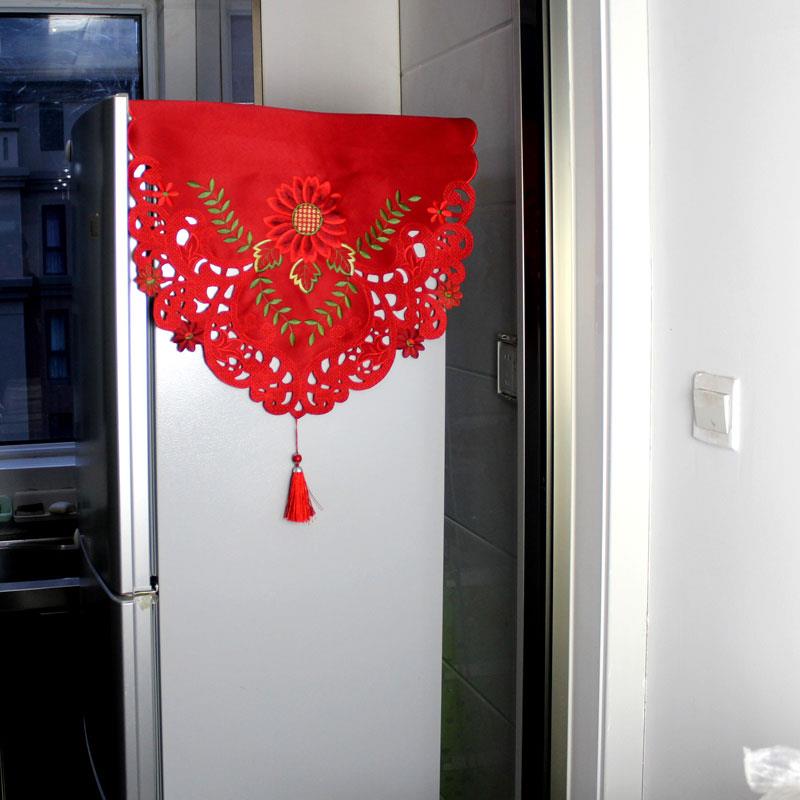 双门防尘空布冰布喜庆防尘罩巾镂单开门VAX盖布艺刺绣冰柜大箱红