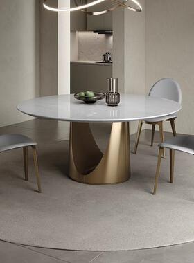 意式型轻奢卡里冰玉圆餐桌43745轻奢高端代约餐桌家用极现简简大