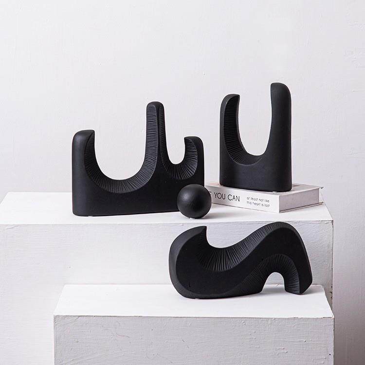 现装代简约黑家居客LSC厅电视柜桌面软样板房创意装白色几何陶瓷