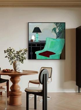 现代约蓝色沙发复古书房形客厅装饰画玄关方背景EM-2789墙壁挂画
