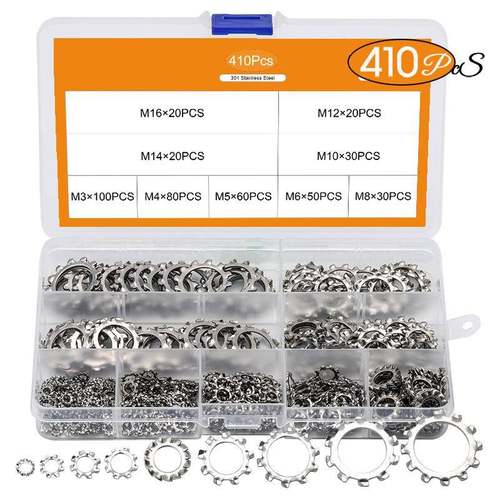 410PC盒装垫齿圈30IPP4不锈钢平垫锁外紧垫S片垫圈防滑止动垫圈套