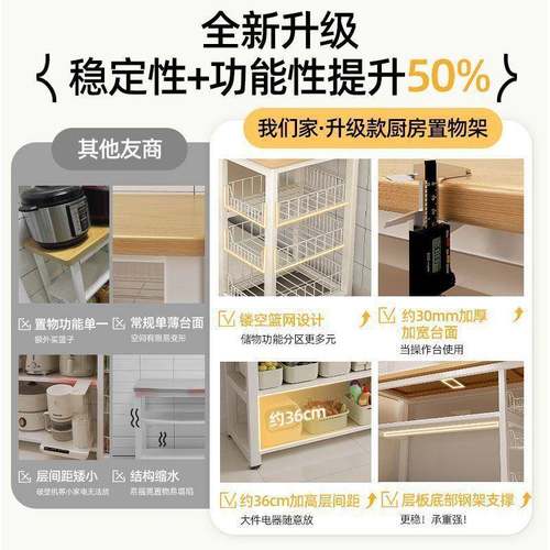 厨房置物TEE架多功工能菜篮子切菜作台炉锅具收纳架波边微柜多层