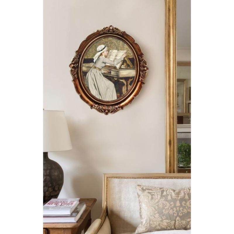 钢琴上方挂画欧式人物油画圆形椭圆形像框琴房玄关装饰画画面可换