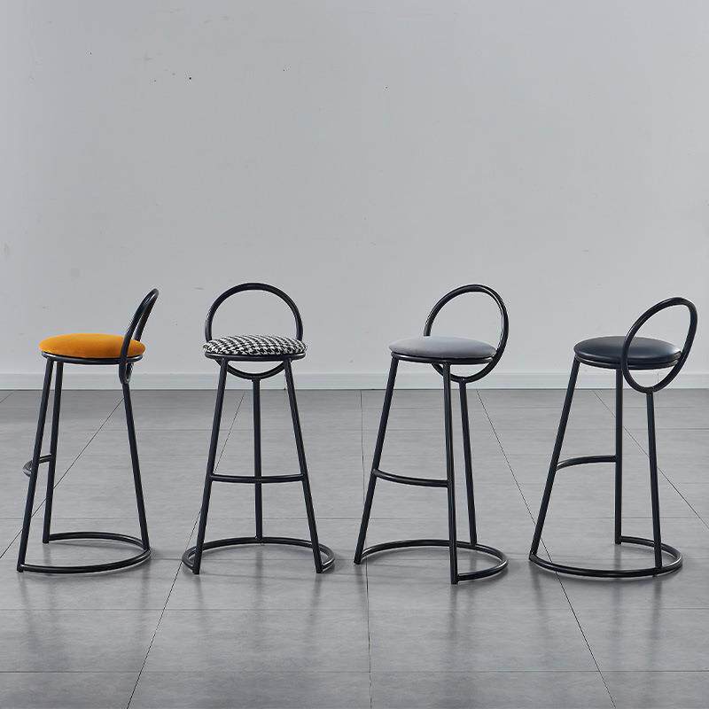 家用吧台椅轻奢设计酒吧高脚凳前台接待椅子软包靠背铁艺吧椅跨境