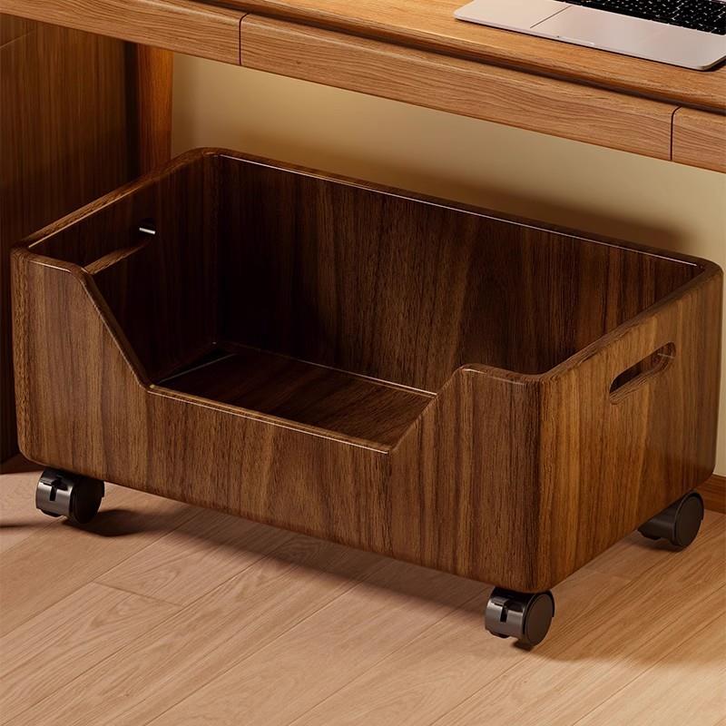 实木书包置物架移动书架落地家用书本置物筐支架办公室桌下收纳架