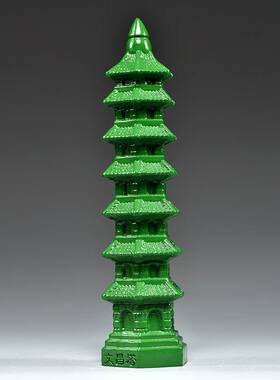 绿色桃木质雕刻7层文昌塔摆件9层13层文昌塔客厅玄关装饰工艺品