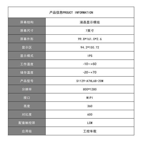 7寸竖屏HD液晶屏MIPI接口31脚IPSLCD屏800*1280全视角