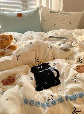 春款水洗棉印花毛巾件绣新四件套软单糯床床笠款卡通风学生202518