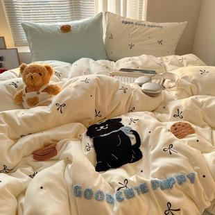 春款 卡通风学生202518 水洗棉印花毛巾件绣新四件套软单糯床床笠款
