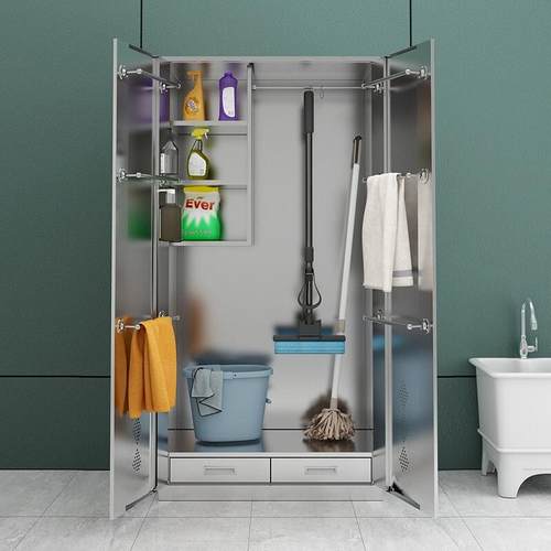 304不锈钢清洁柜双门卫生柜阳台杂物扫帚单门家用保洁工具收纳柜