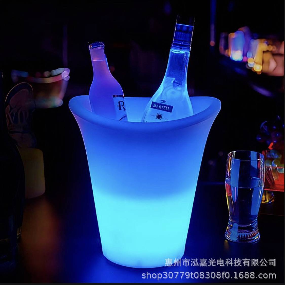 七彩香槟发光冰桶KTV酒吧吧台啤酒鸡尾酒冰桶创意塑料LED圆形冰酒