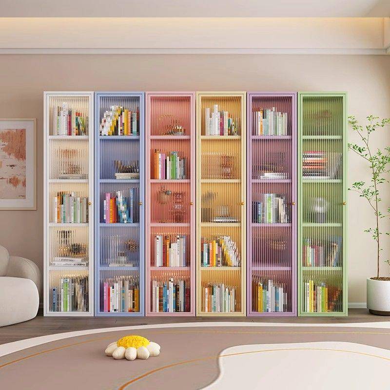 防尘储物柜玻璃门卧室收纳展示柜客厅儿童书柜多层家用钢制书架