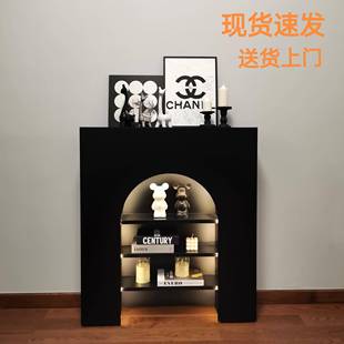 法式壁炉装饰柜黑色美式玄关柜直播间拍照背景柜客厅边柜展示柜