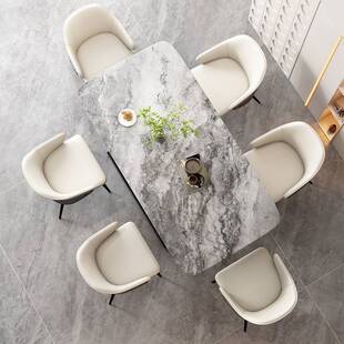 L7微晶石餐桌玉晶彩晶石大理岩轻奢餐桌椅家用奢石天然超晶石餐桌