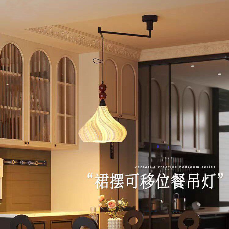 照月法式泡芙裙摆艺术造型可移位餐厅吊灯中古摇臂家用饭厅餐桌灯