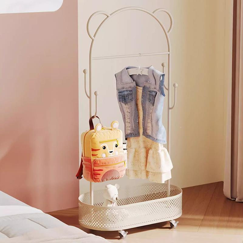 儿童衣架落地可爱室熊耳挂衣LQE架子奶篮风可移动油脏衣卡通卧衣