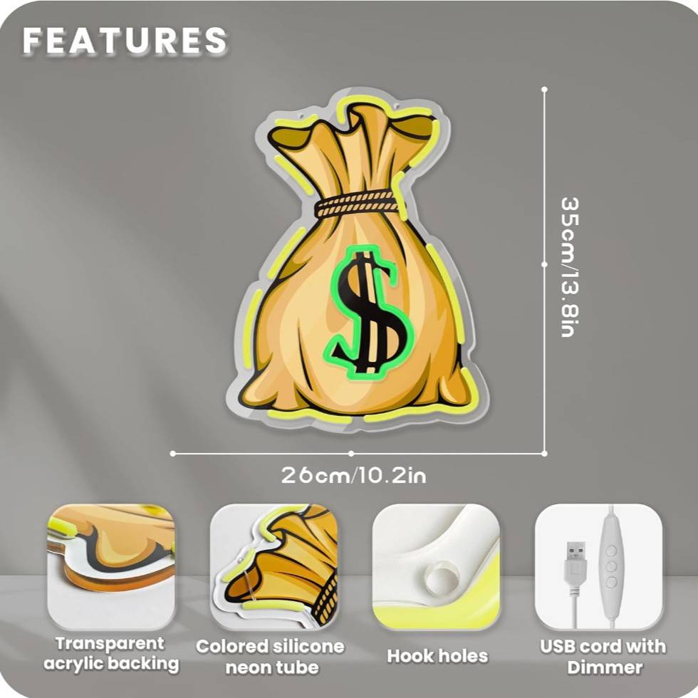 led霓虹灯跨境UV霓虹灯钱袋款透明背板霓虹灯牌标志装饰灯