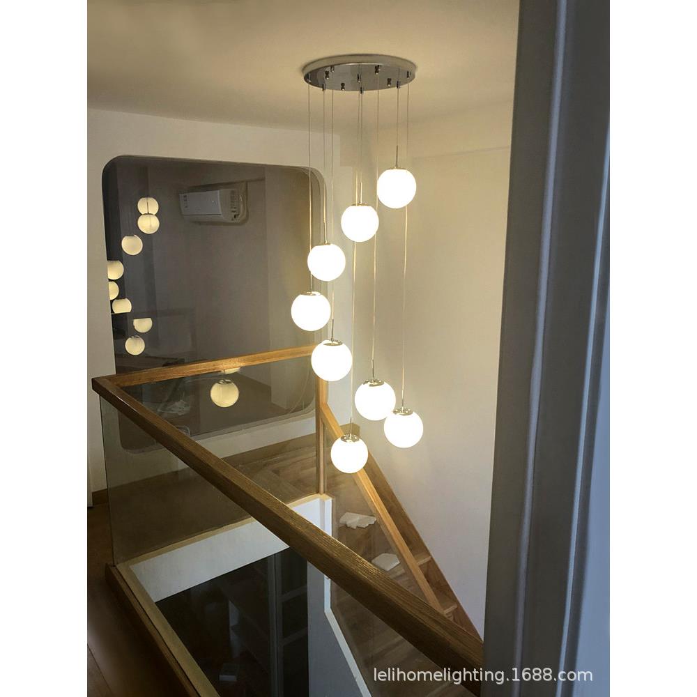 魔豆分子灯奶白圆球吊灯楼梯吊灯长吊灯客厅现代简约复式楼大吊灯