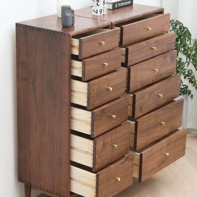 实木客厅收纳柜高抽屉柜北美黑胡桃木斗柜卧室窄柜子储物柜五斗柜