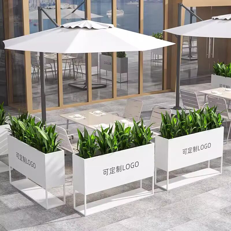 坐凳白色花箱户外阳台室外花槽防锈金属六边形铁艺创意