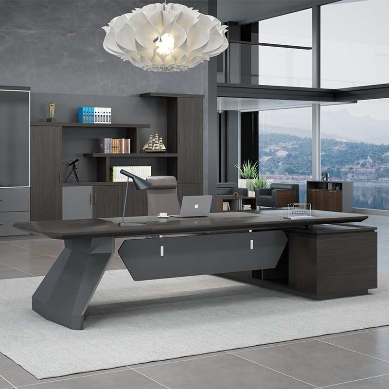 老板桌简约现代大班台办公室总裁桌时尚钢脚经理桌办公桌椅组合