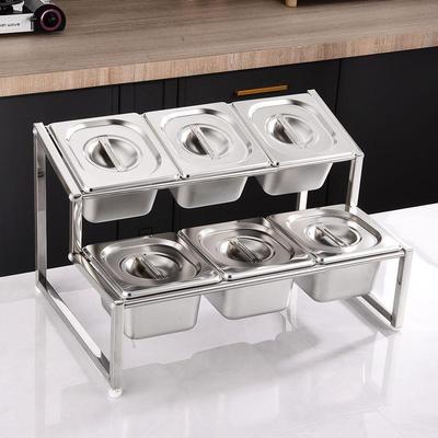 不锈钢商用份数盆架调料盒一体多格餐饮店奶茶店调料台小料台双层