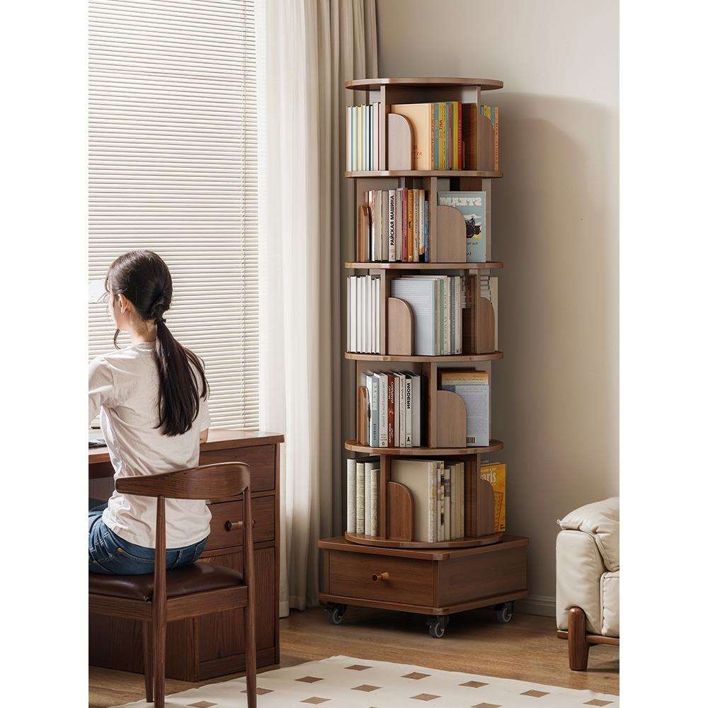 简易旋转书架落地置物架靠墙绘本架儿童小型可移动柜子360度书柜