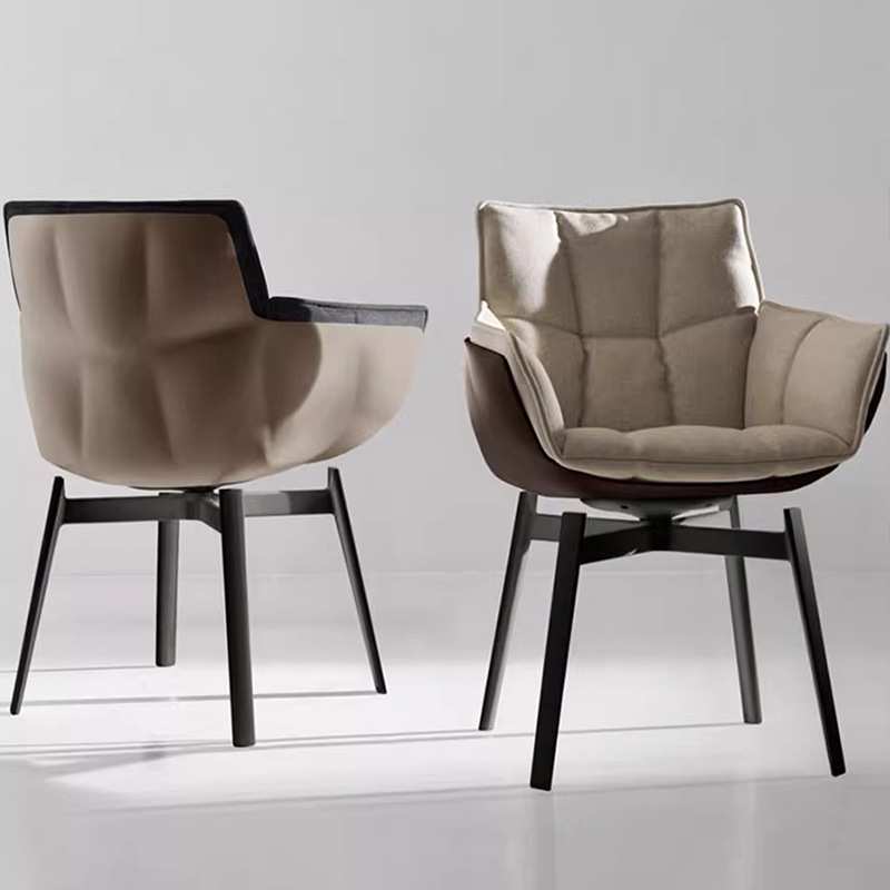 意式极简单人沙发椅玻璃鋼旋转設計師休闲稻壳椅家用餐椅办公接待