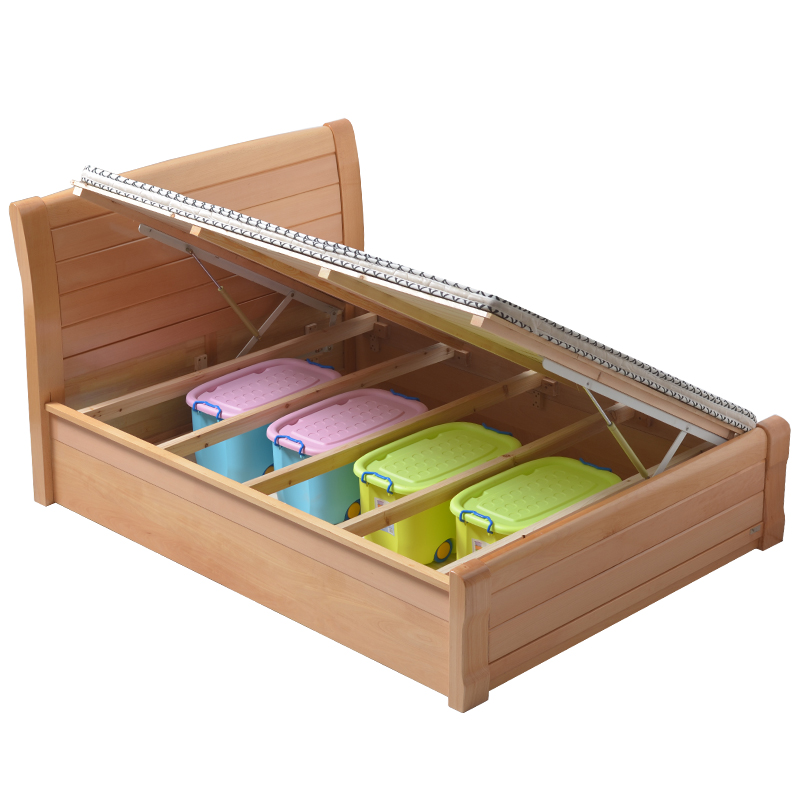 实木床榉木1.h8米双人床中式婚床大床1.2米气动高箱儿童床储物床