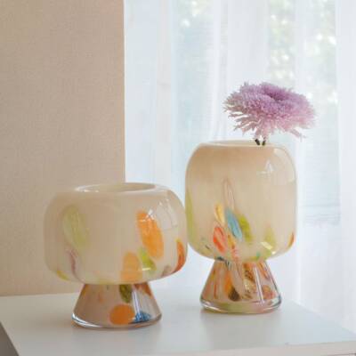 温柔紫IES彩点高级感璃花色瓶中古摆件客厅插花餐玻桌水培计设感