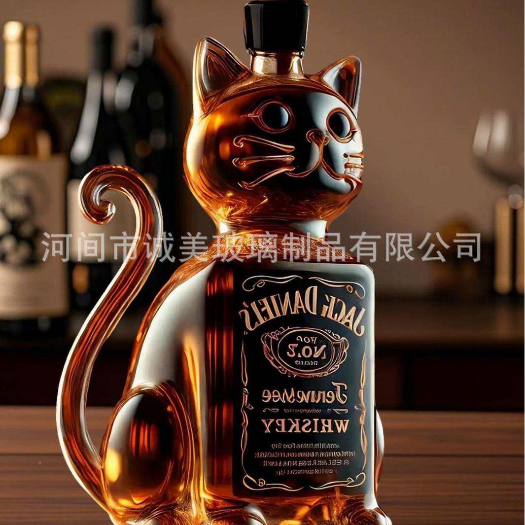 新品小猫红酒瓶圣不摆易碎醒酒器酒水容器玻璃瓶件OVM高玻硼硅璃