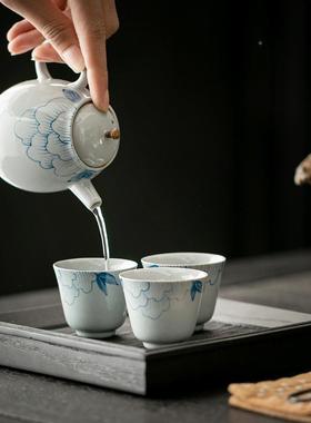 绘釉下彩牡丹茶壶带过茶水壶滤家用功夫茶具手龙蛋VSW壶复古陶壶