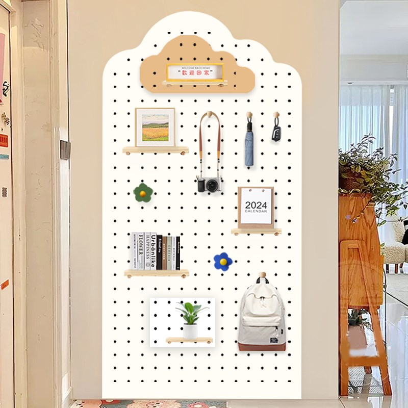 优圣美家定制入户玄关实木木质门口门G后展示架收纳墙面云朵洞洞