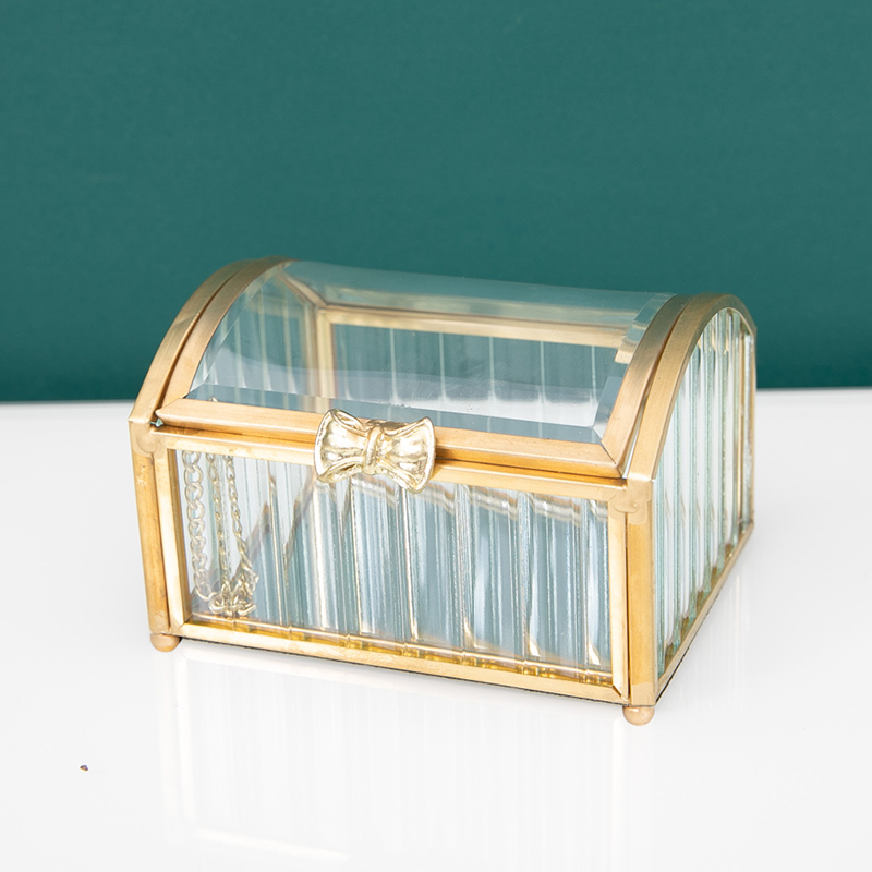 高档奢华金属玻璃首饰盒饰品收z纳盒创意桌面公主珠宝首饰展示盒