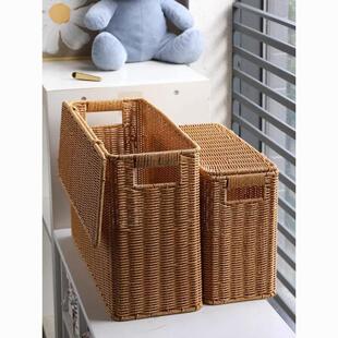 盖无品牌/家用收纳高箱沙发篮储物盒款窄边带角仿藤编收纳筐缝隙