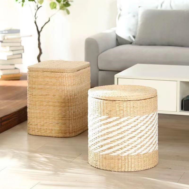 收纳凳子储物凳家用多功能换鞋凳草藤编小L凳子门口可坐人收纳箱